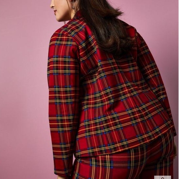 Betsey Johnson Torrid Collaboration Red Plaid Ponte Blazer Jacket - Picture 4 of 9